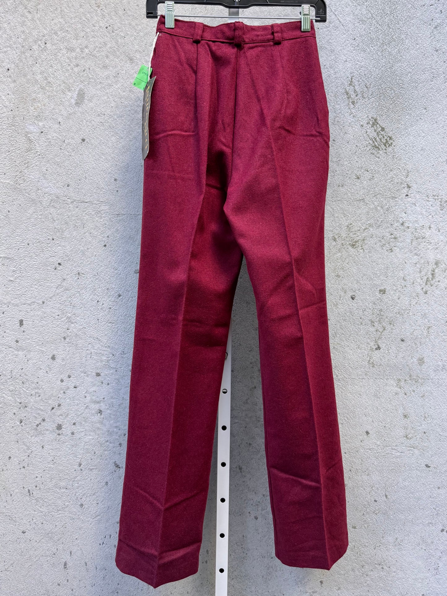 1970s Dead stock Maroon Wool Pleaded Trousers