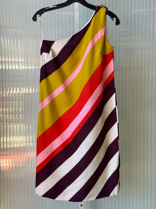 1960s Multicolor Striped One-Shoulder Dress