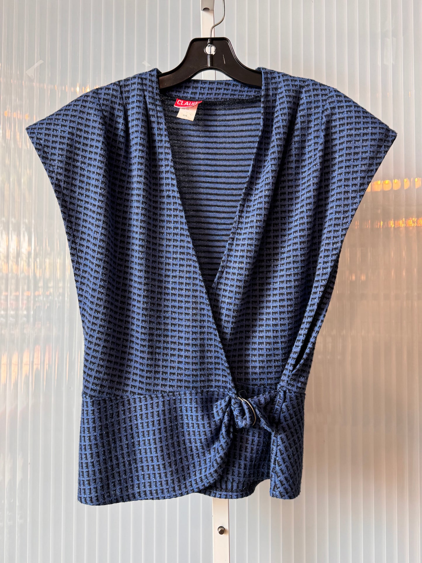1980s Blue & Black Wrap Top