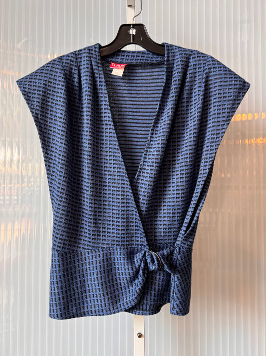 1980s Blue & Black Wrap Top