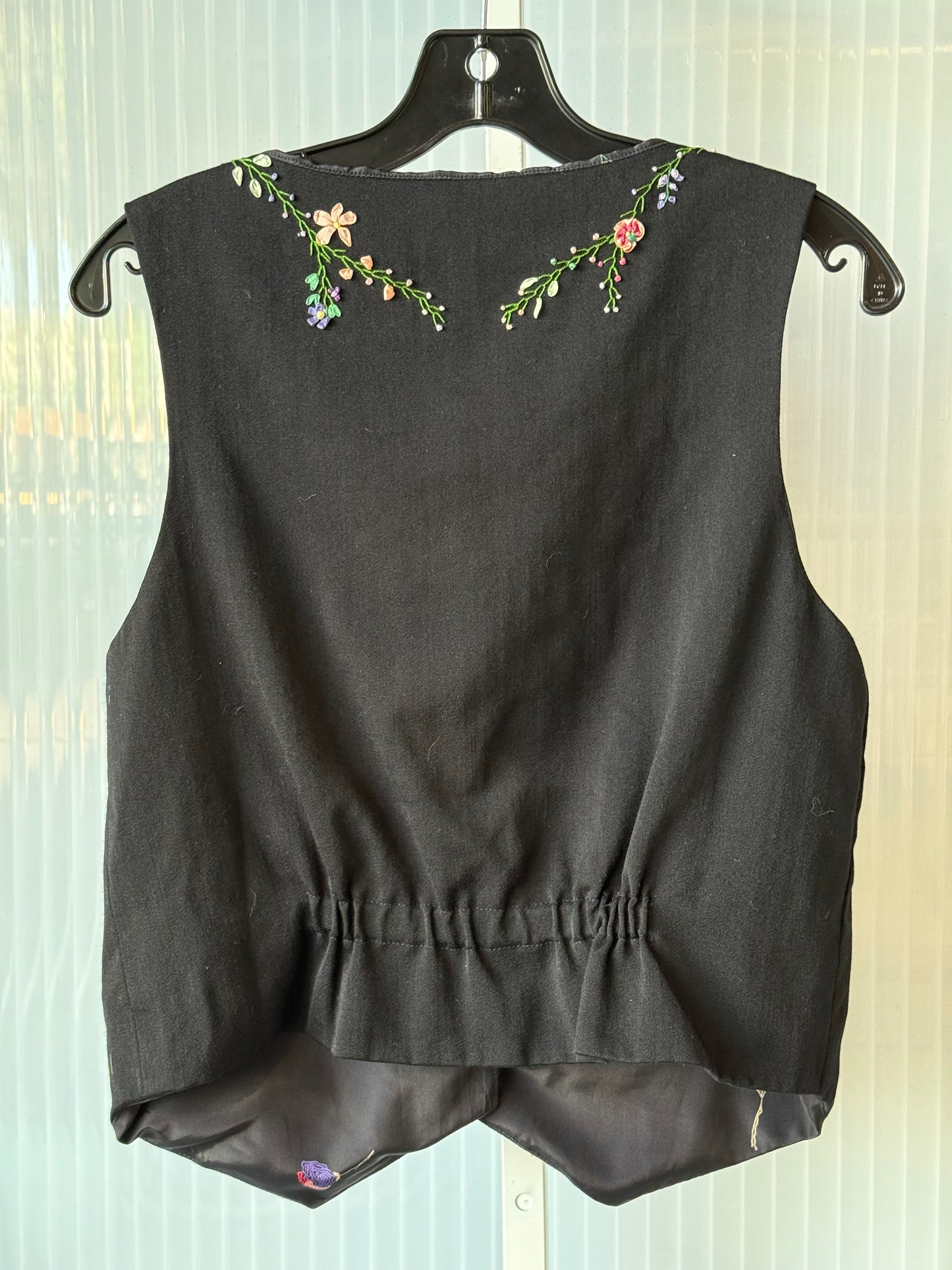 1960s Black Vest w/ Ornate Floral Embroidery & Applique