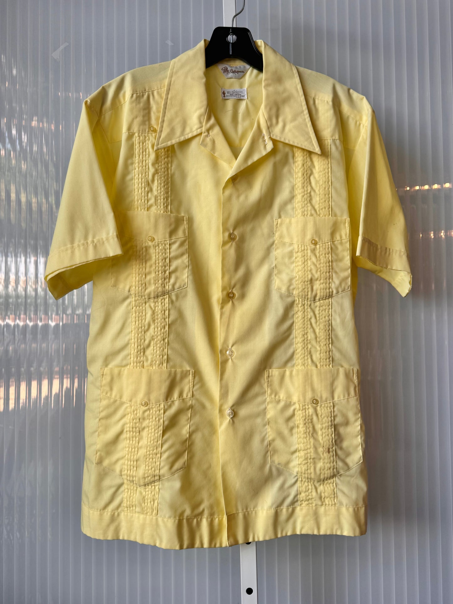 1970s Pastel Yellow Guayabera Button-Up Shirt
