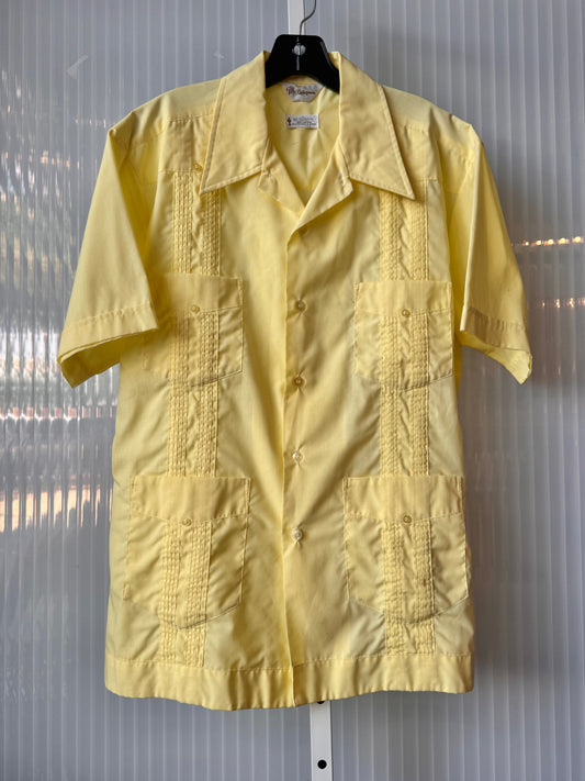 1970s Pastel Yellow Guayabera Button-Up Shirt