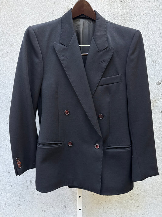 1960s Italian Black Suit Jacket w/ Deep Red Buttons
