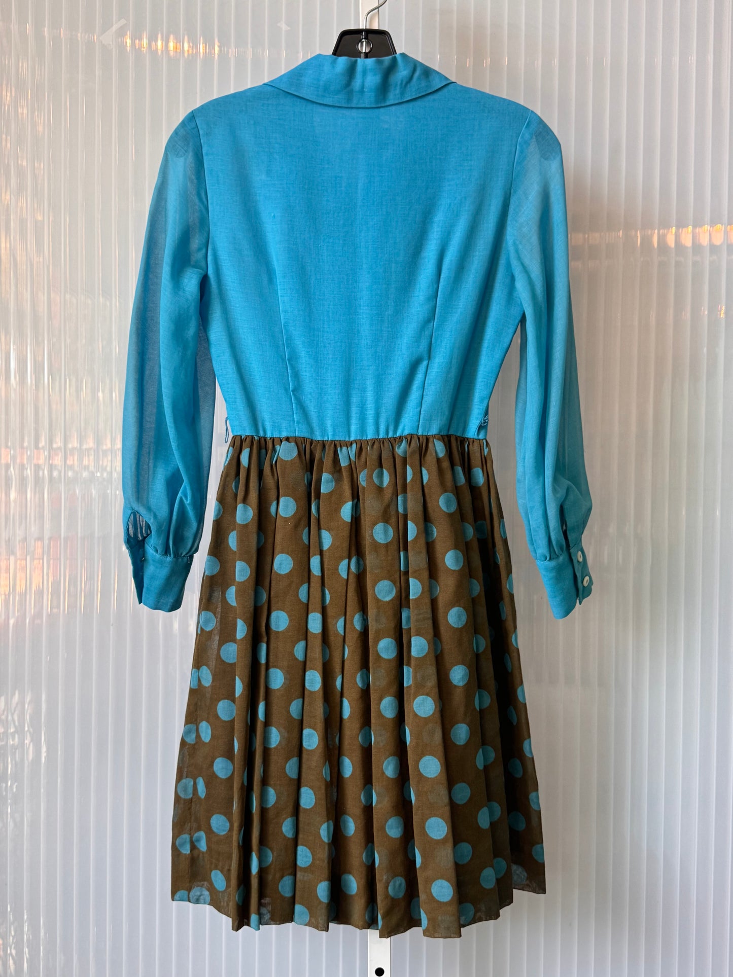 1960s Blue & Brown Polka-dot Shirtwaist Dress
