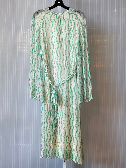 1960s White Chiffon Dress w/ Green Vine Pattern