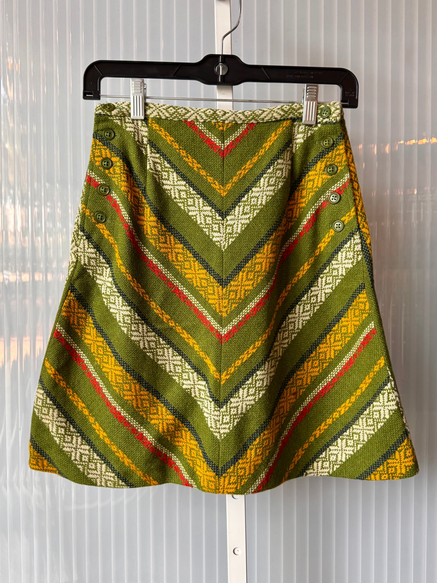 1970s Green Jacquard Knit Wool Skirt