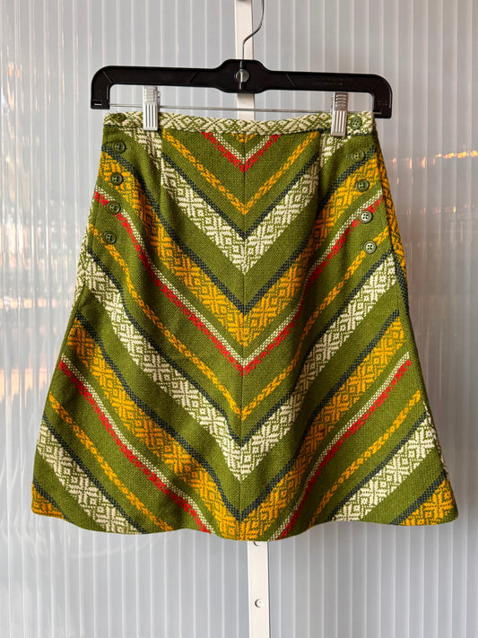 1970s Green Jacquard Knit Wool Skirt