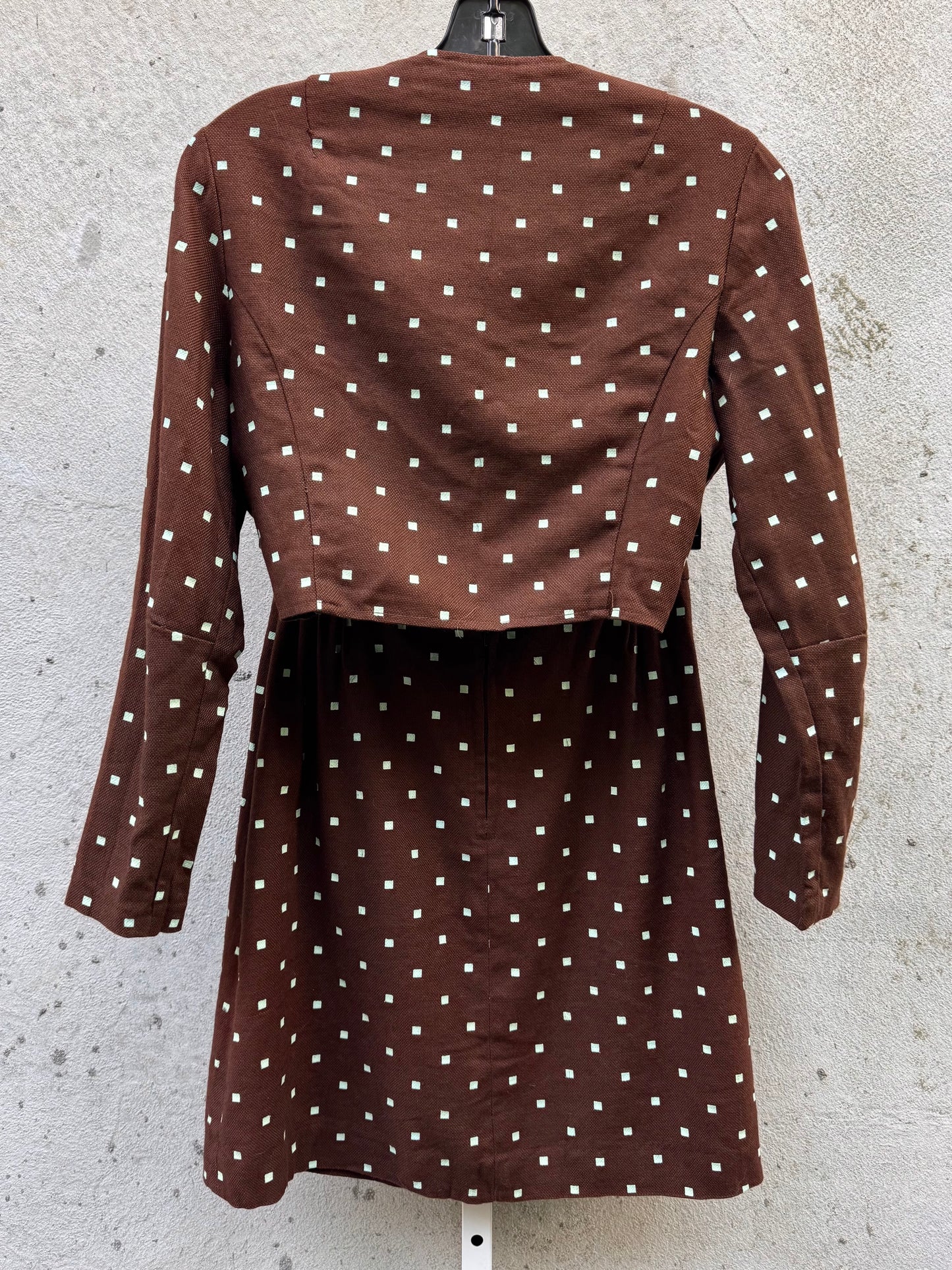 1960s Brown & Blue Square Patterned Top & Skirt Set