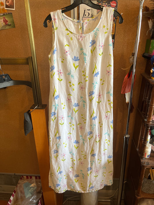 1980s Linen Floral Dress