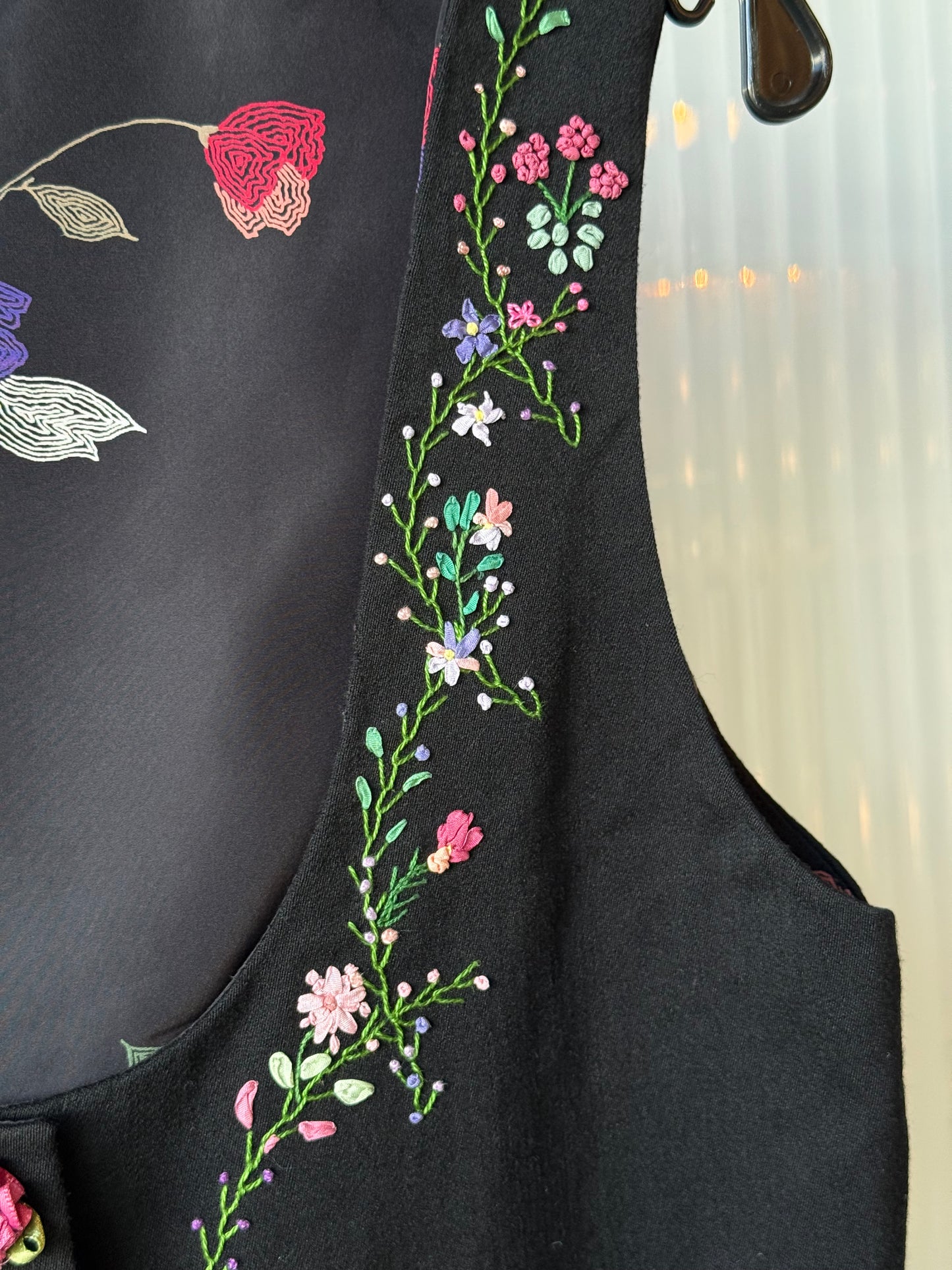 1960s Black Vest w/ Ornate Floral Embroidery & Applique