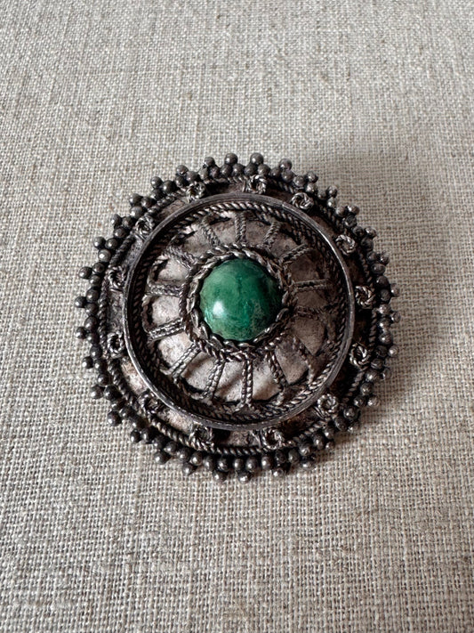 Israel Eilat Stone 935 Silver Brooch