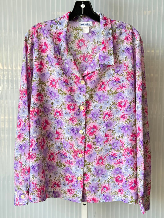 1980s Pastel Purple Floral Blouse