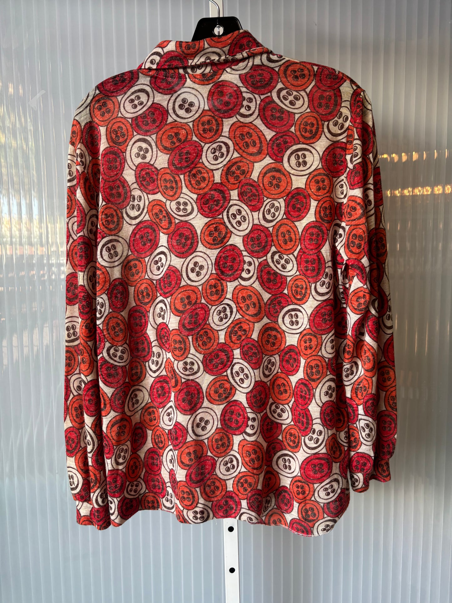 1970s Button Print Long Sleeve Button-Up Blouse