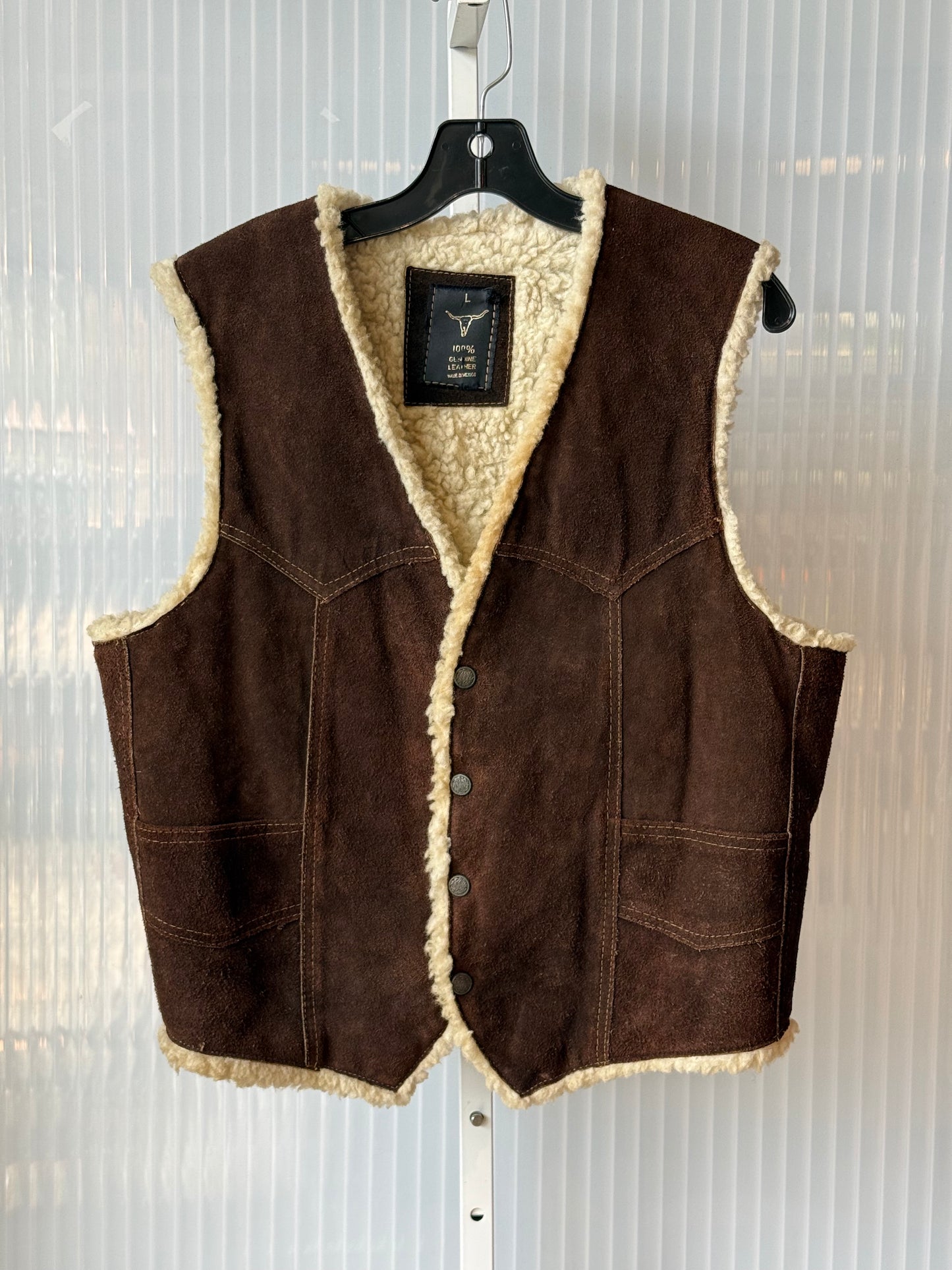 1970s Deep Brown Suede Vest w/ Sherpa Lining