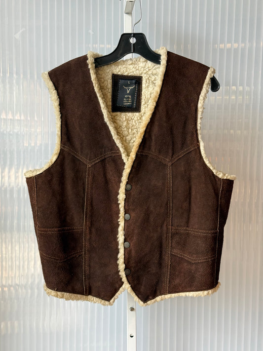 1970s Deep Brown Suede Vest w/ Sherpa Lining