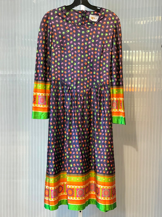 1970s Purple Paisley Midi Dress