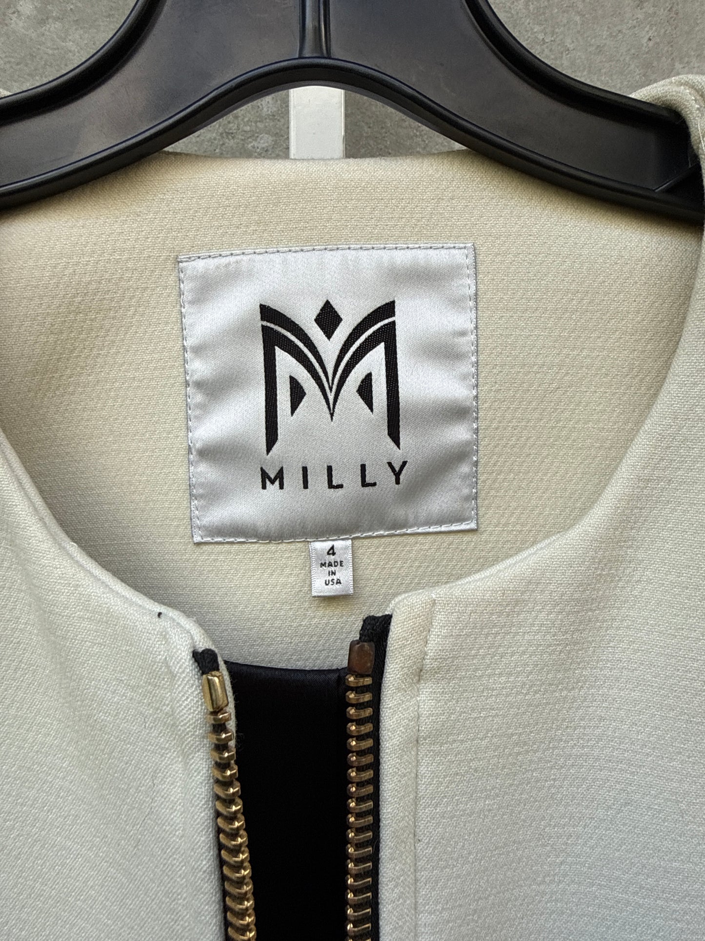 2000s Zip-Up White Coat with Tweed Stripe and Ostrich Feather Trim