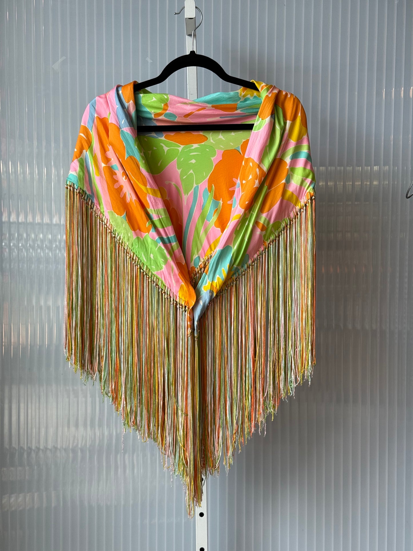 1960s Floral Fringe Hippie Shawl