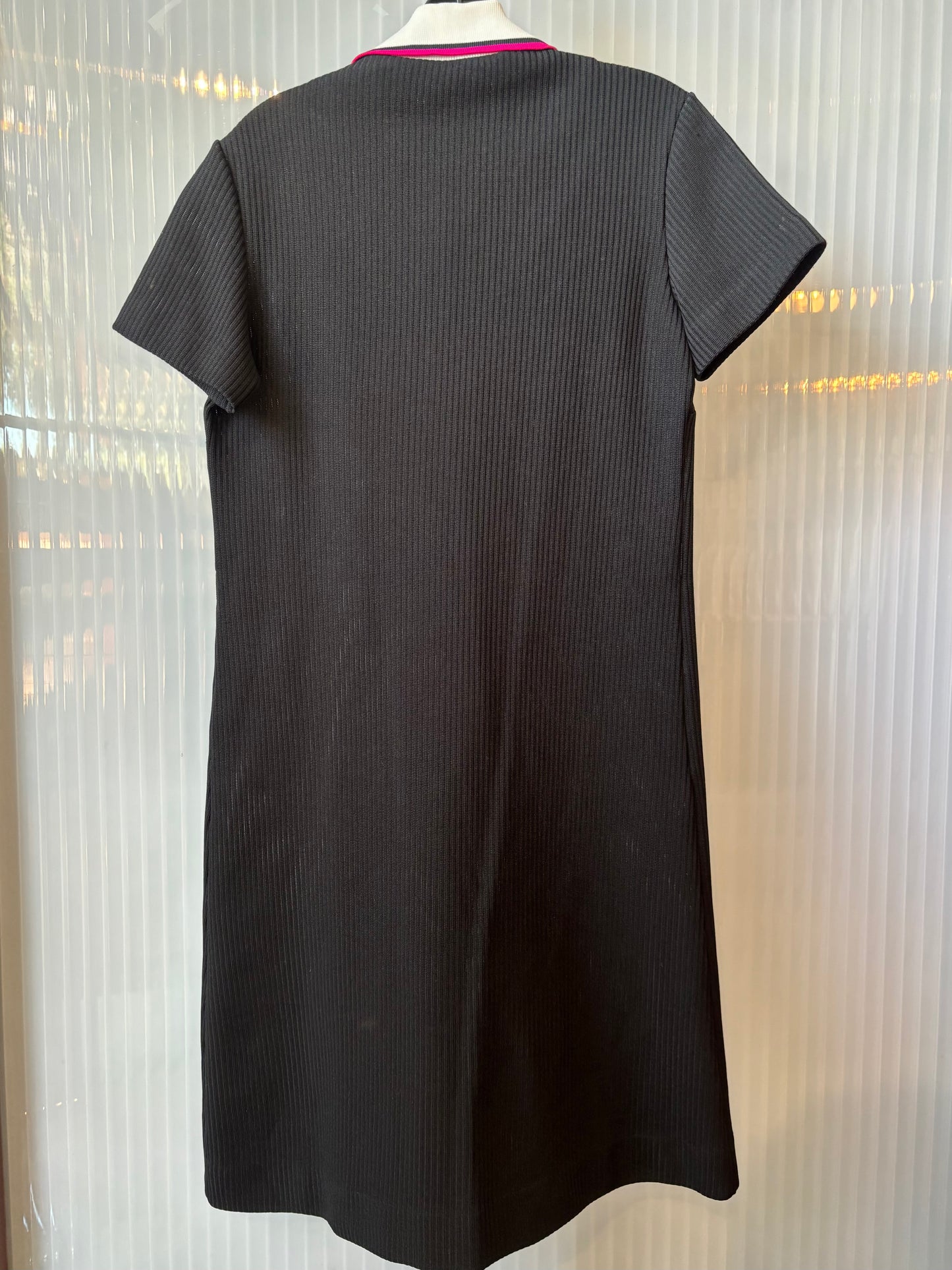 1960s Black Ribbed Zip-Up Collared Shift Dress
