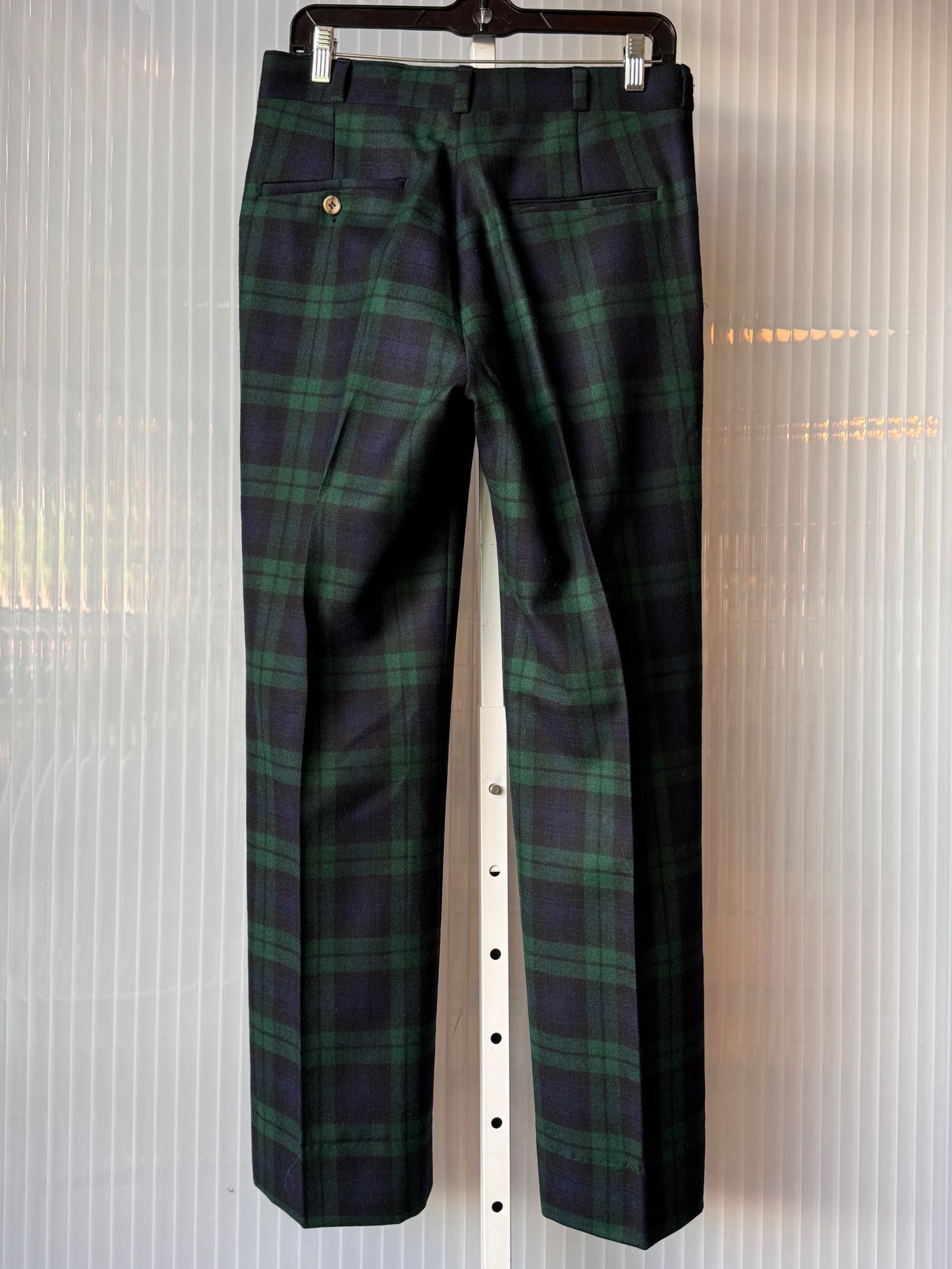 1970s Wool Blue & Green Plaid Trousers