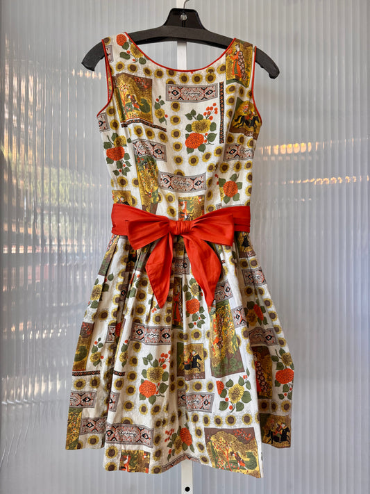 1950s Brown & Orange Dress
