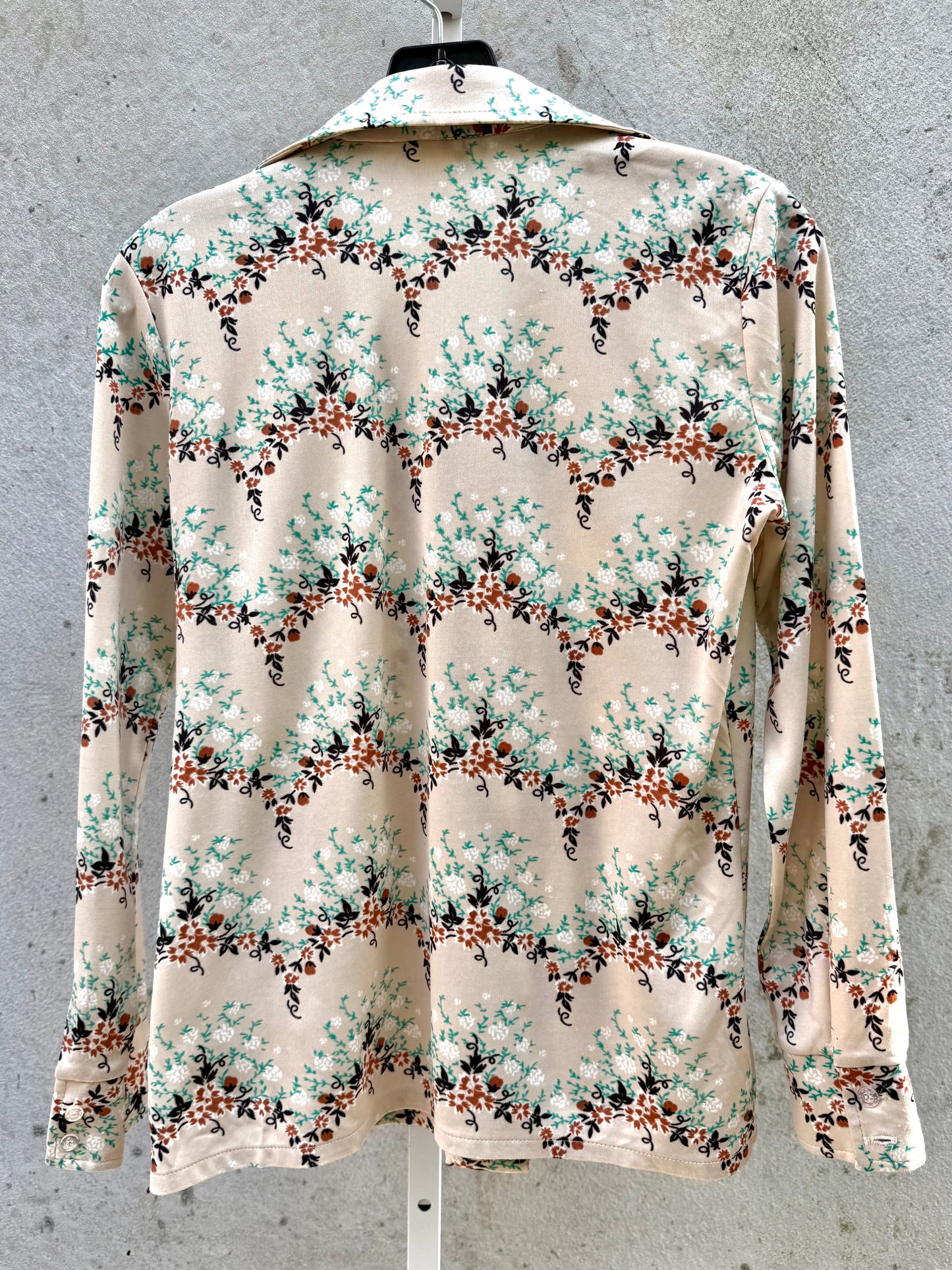 1970s Cream Floral Collared Blouse