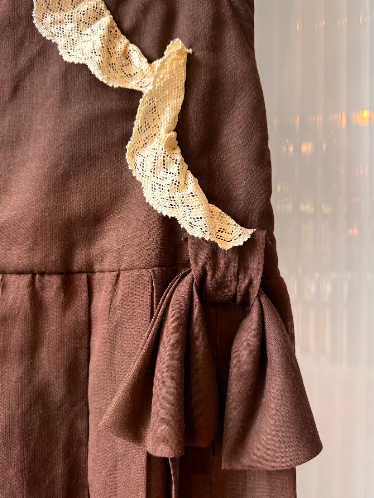 1970s does 1920s Brown Dropwaist Dress with Ecru Lace