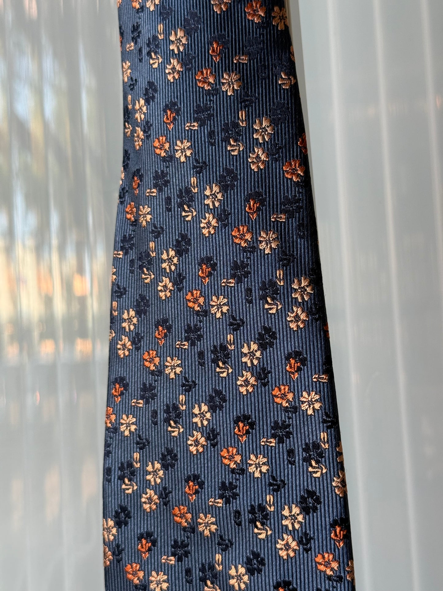 1990s Yves Saint Laurent Blue Tie w/ Floral Print