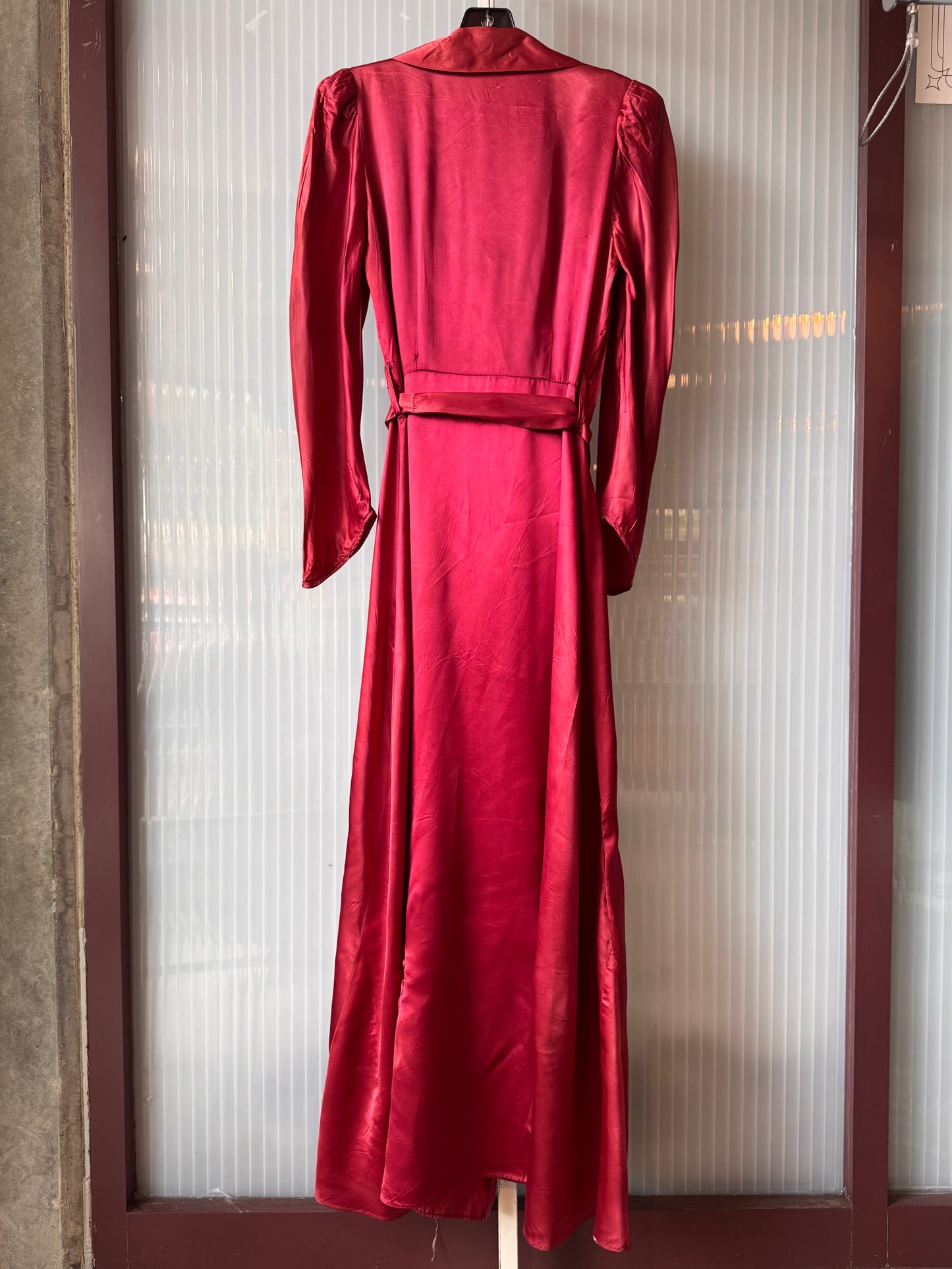 1940s Deep Red Luxurious Satin Robe Dress