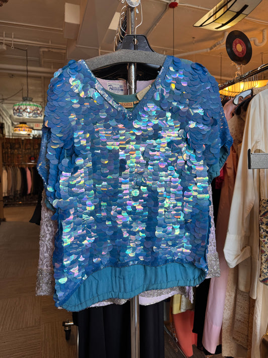 1980s Blue Sequin Blouse