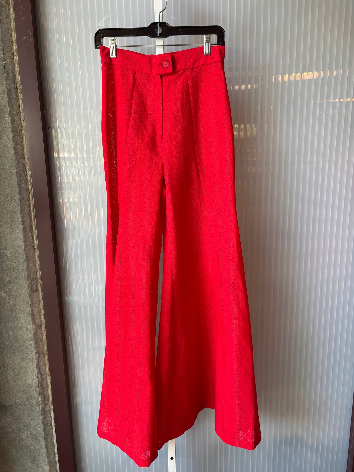 1970s Billowing Gathered Bright Red Lace Blouse & Pants Set