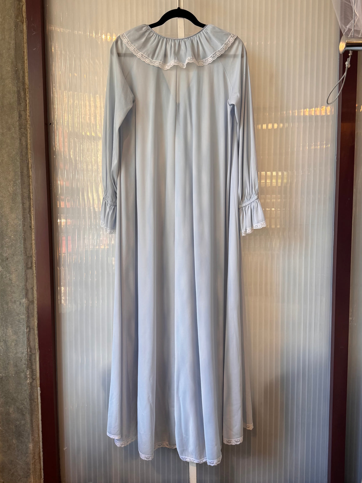 1970s Sky Blue Ruffle Neck Nightgown