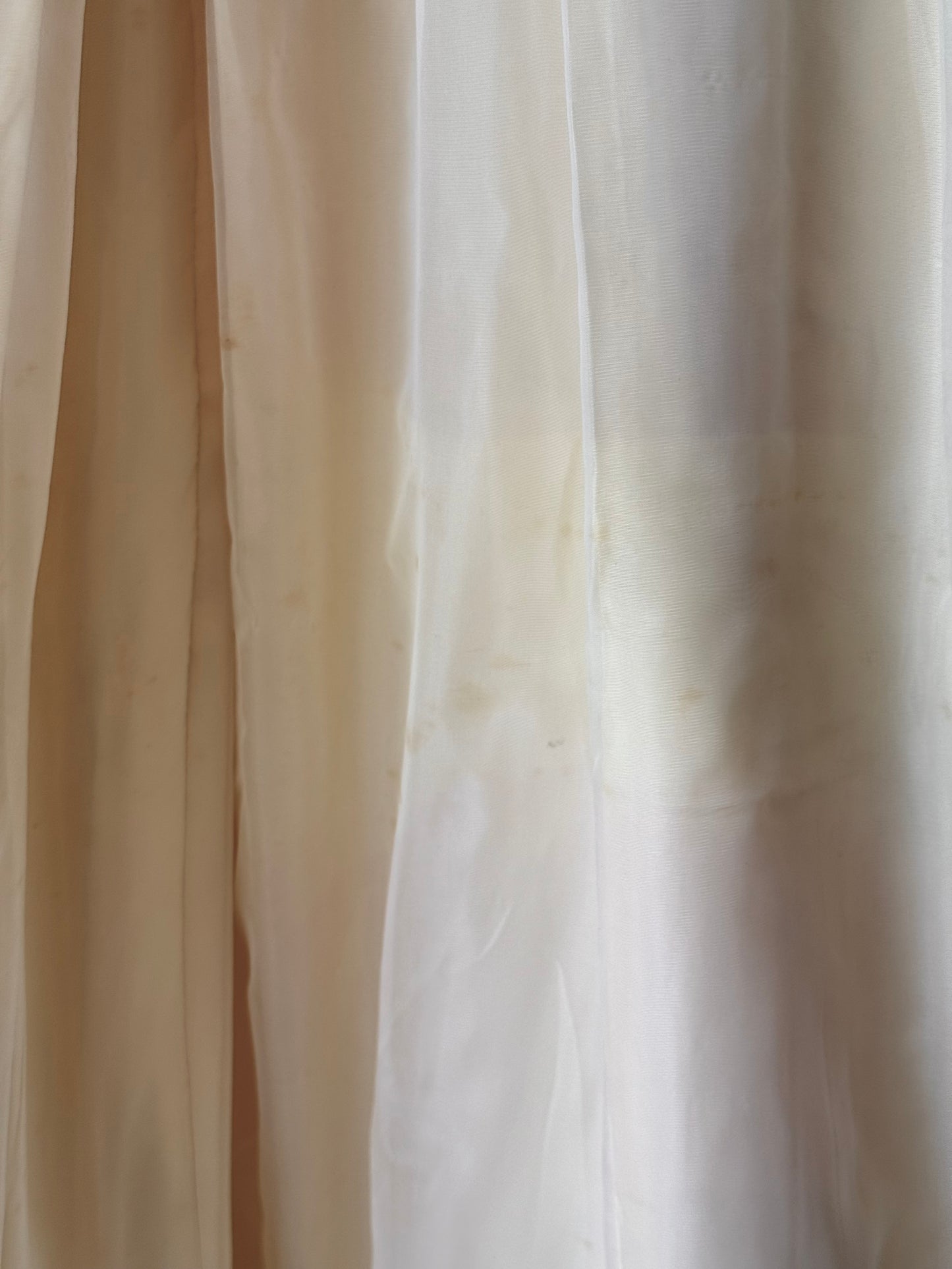 1970s Lemon Yellow Sheer Layered Gown w/ White Beading