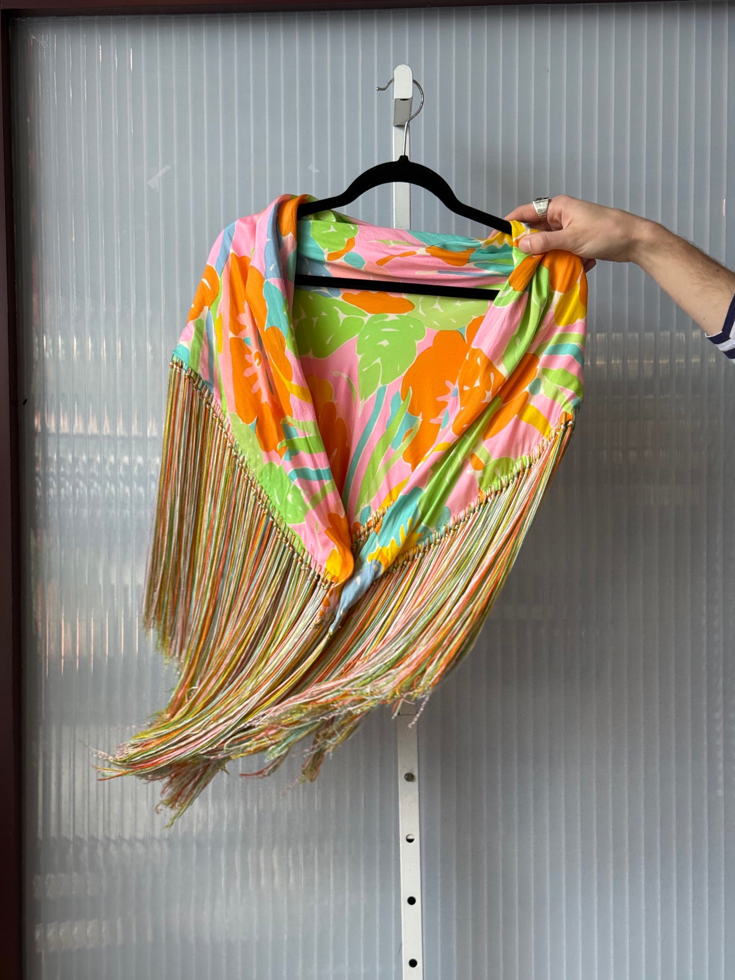 1960s Floral Fringe Hippie Shawl