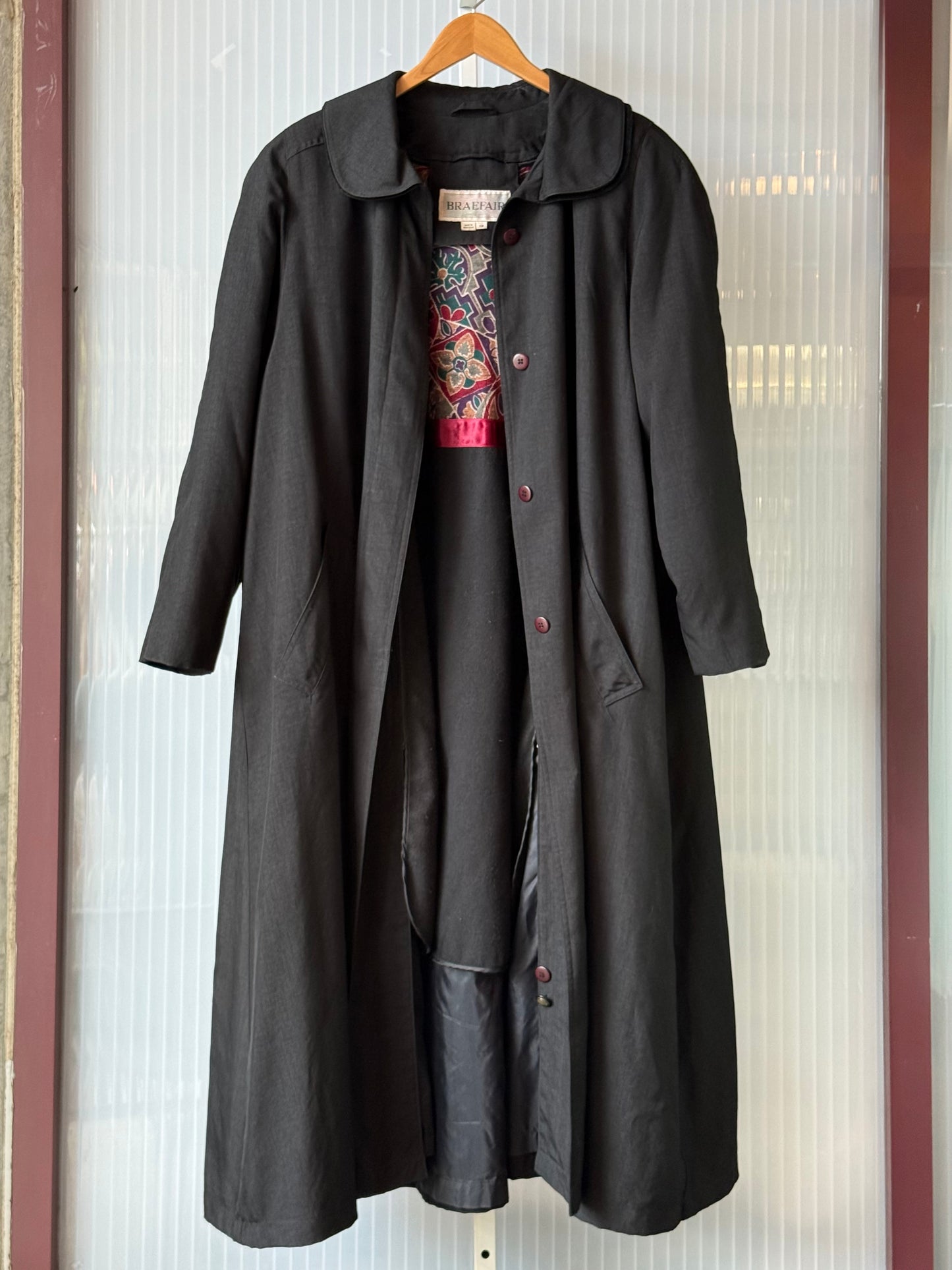 1990s Black Double Collar Wool Lined Trench Coat