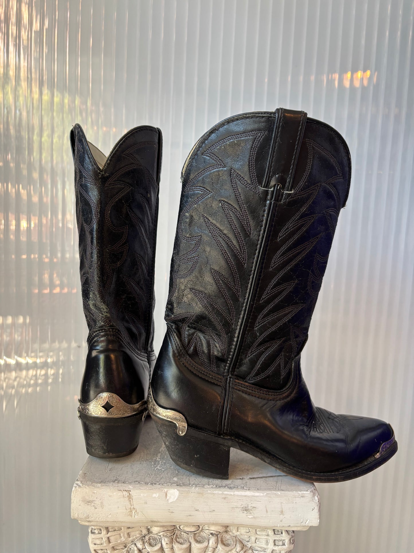 Durango Black Leather Silver tip & Heel 8D