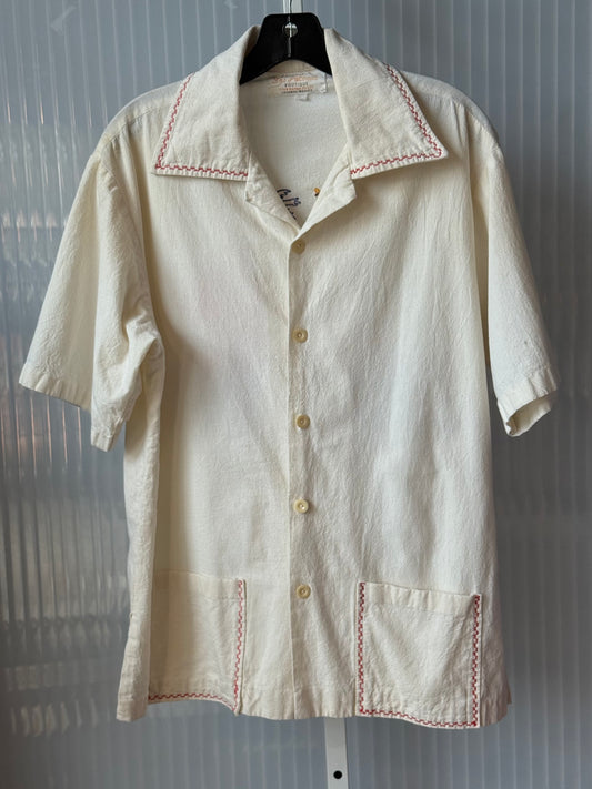 Cream Nautical Cozumel Mexican Embroidered Shirt