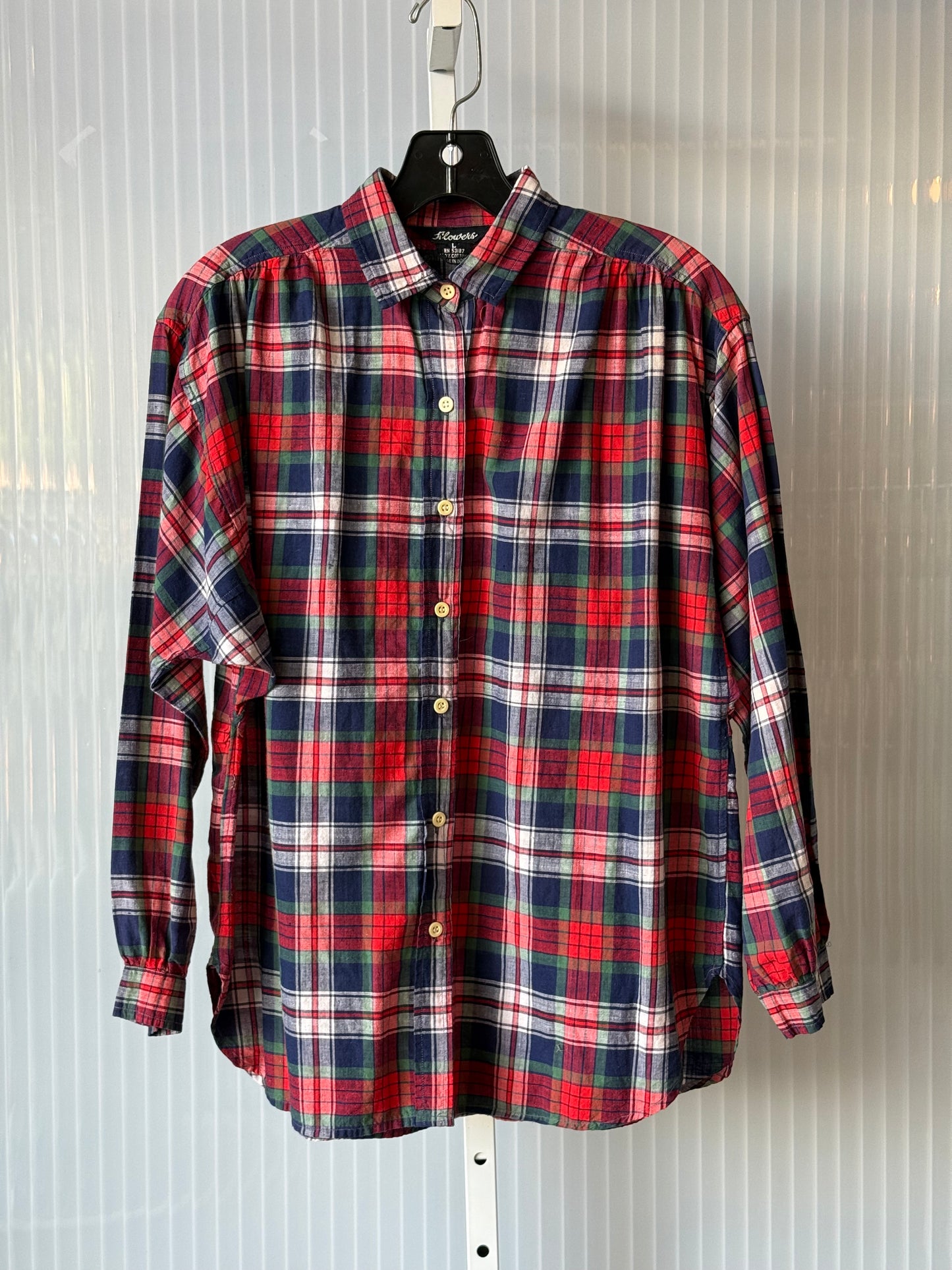 1970s Classic Plaid Button-Up Collared Blouse