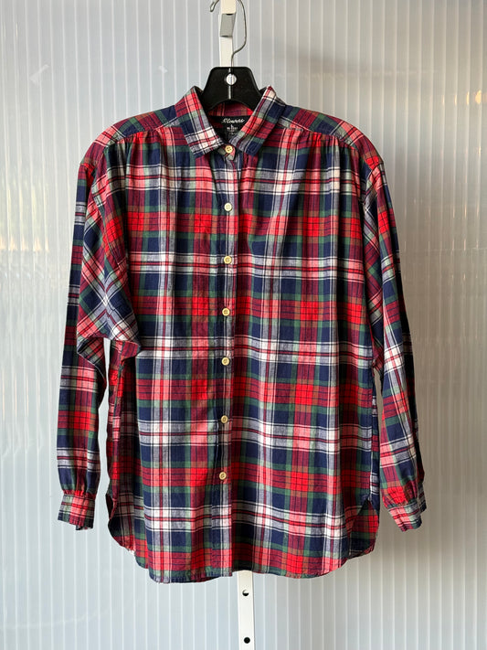 1970s Classic Plaid Button-Up Collared Blouse