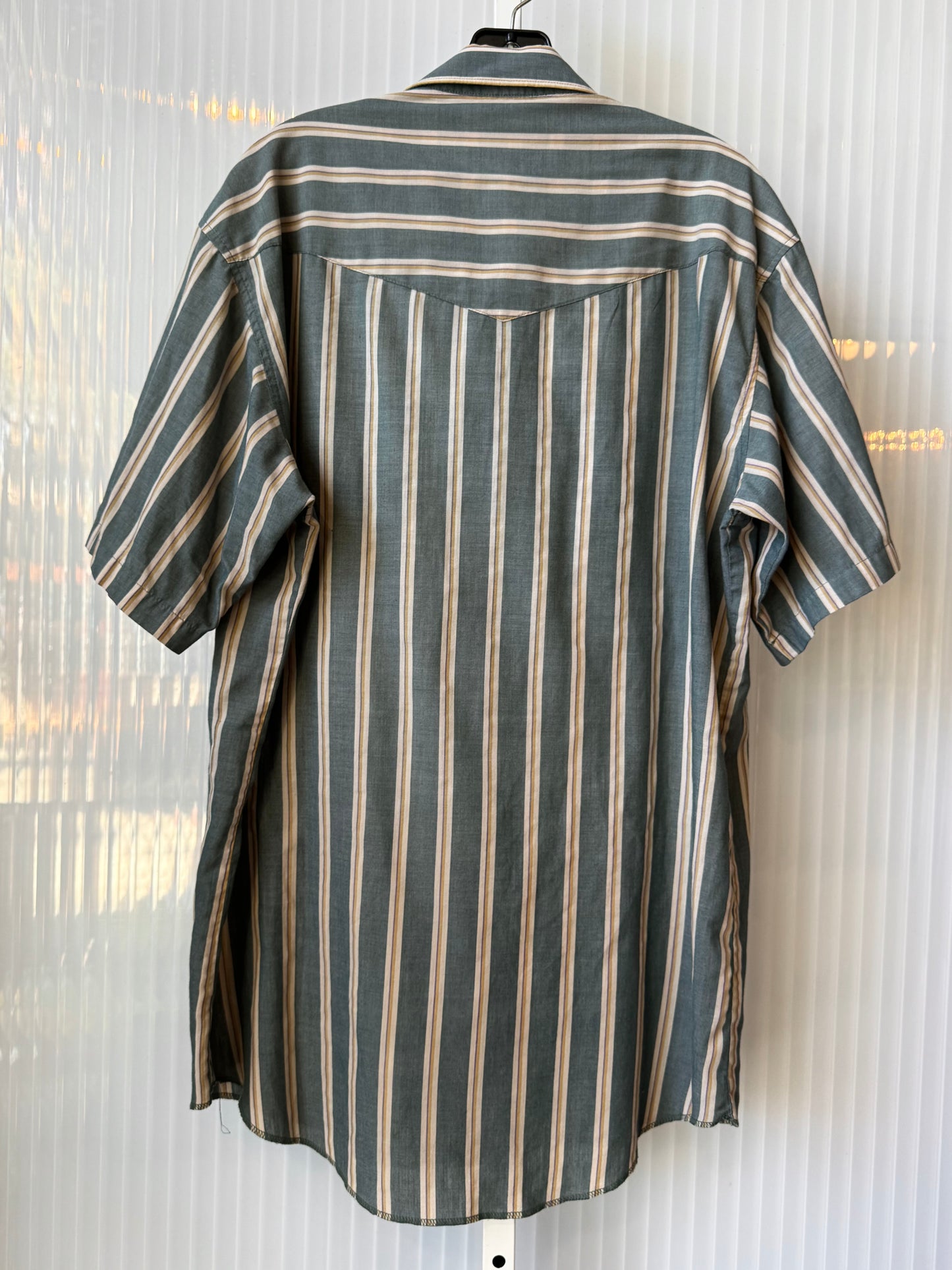 1990s Wrangler Green & Tan Striped Pearl Snap Shirt