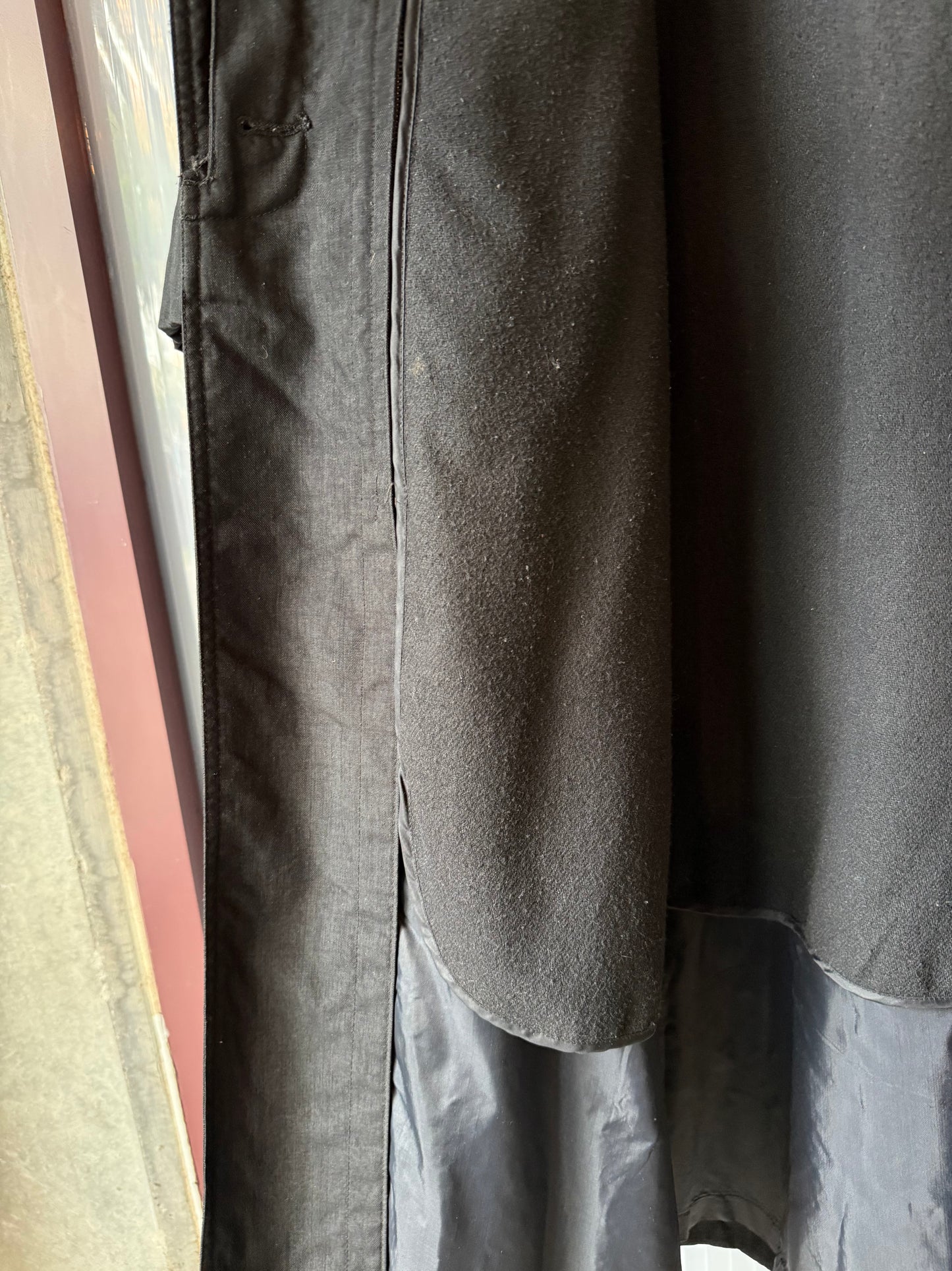 1990s Black Double Collar Wool Lined Trench Coat