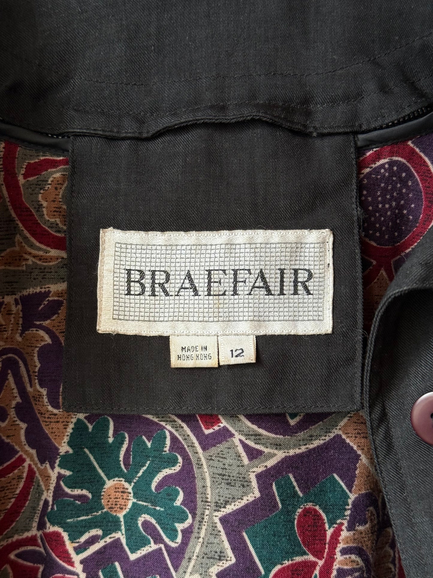 1990s Black Double Collar Wool Lined Trench Coat