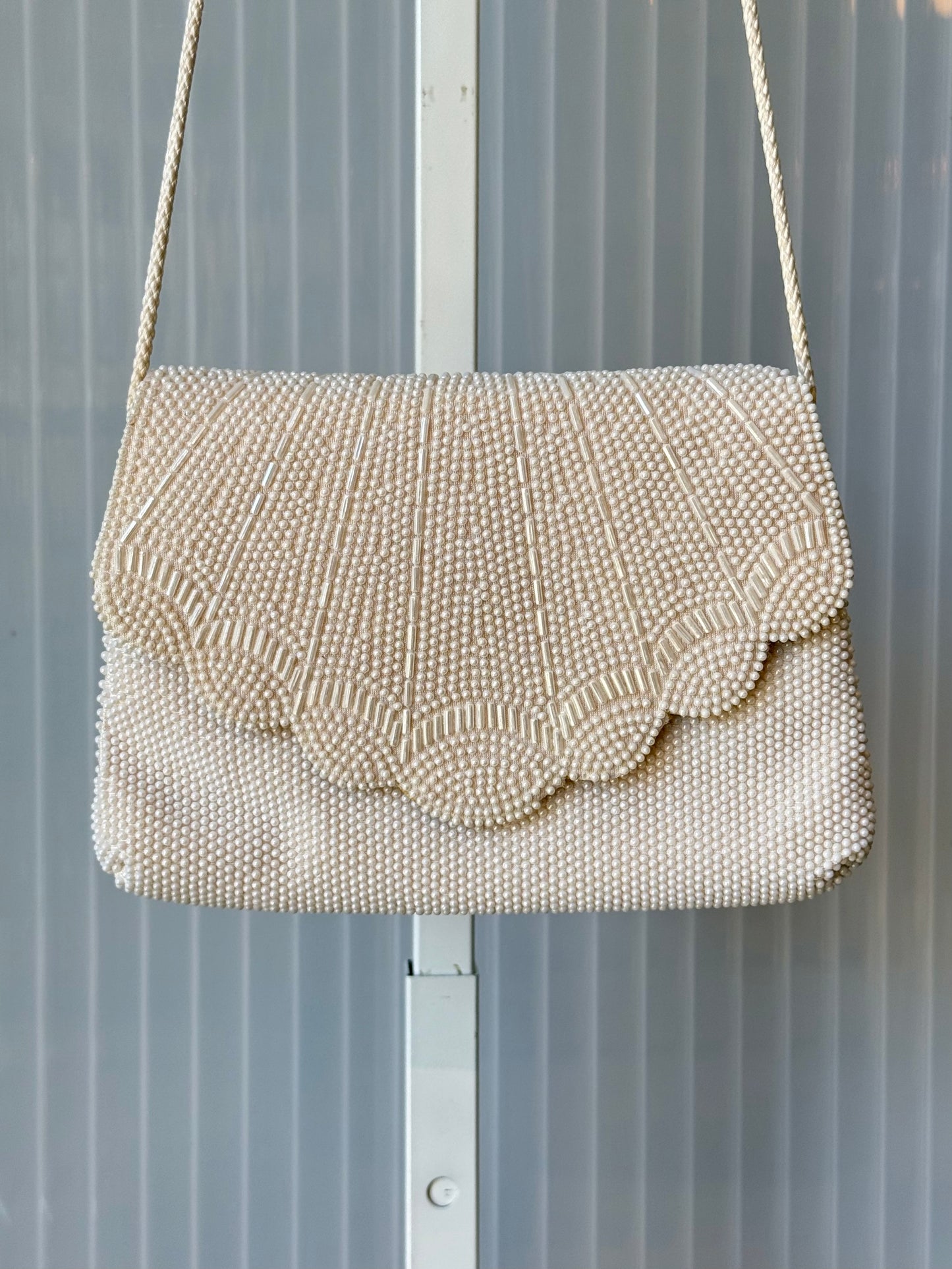 1960s Handmade White Beaded Evening Bag