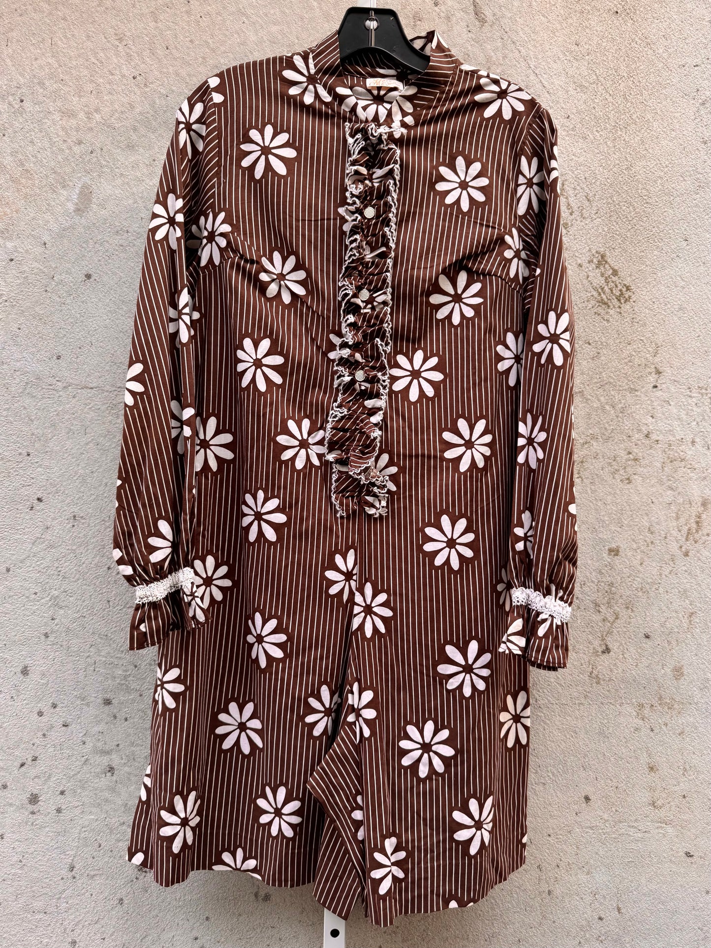 1970s Brown and White Floral Romper