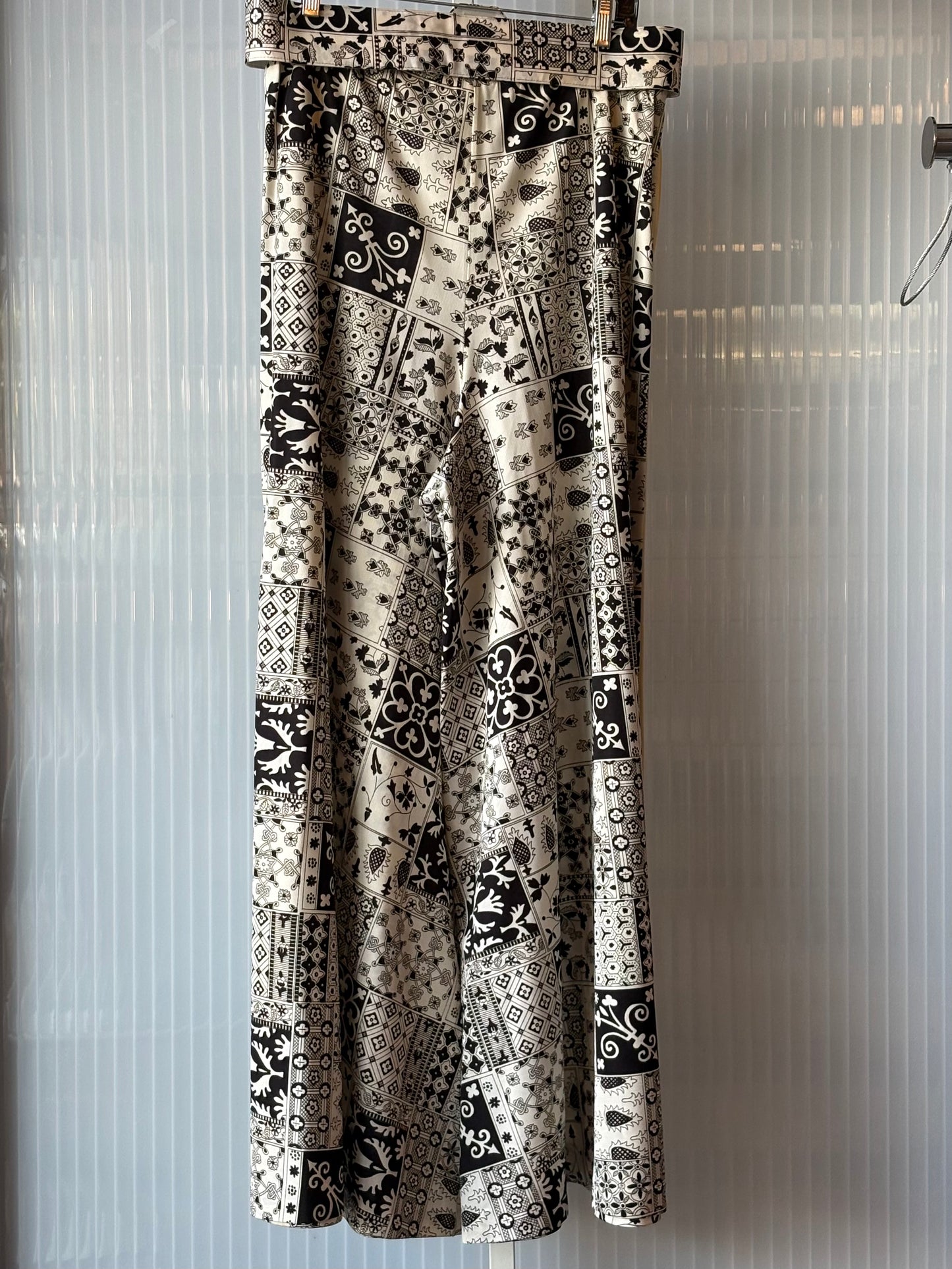 1970s Yellow Black & White Multi-Pattern Wide Leg Pants