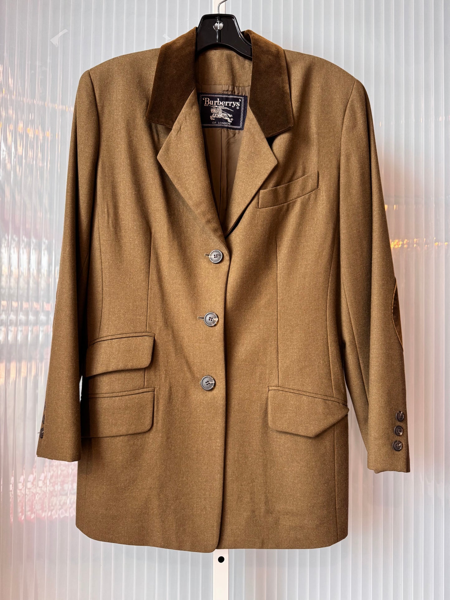 Burberrys Jacket & Skirt Suit Set w/ Corduroy Elbow Patches & Lapel