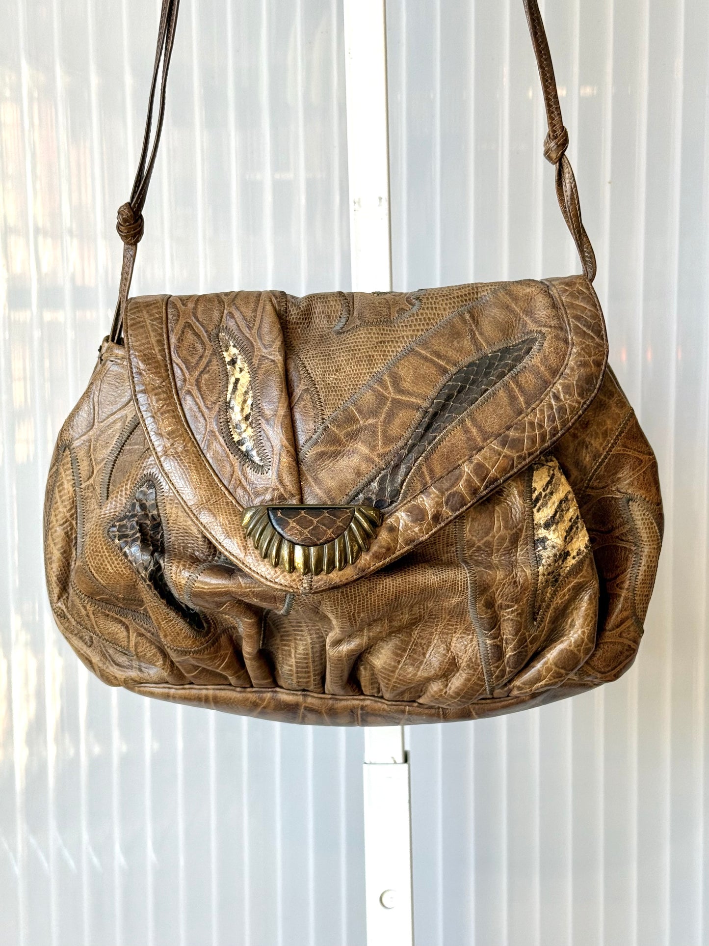 1980s Patchwork Faux Snakeskin Purse
