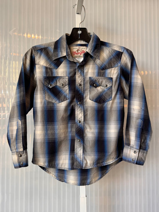 1990s / Y2K Kids Blue Plaid Western Shirt