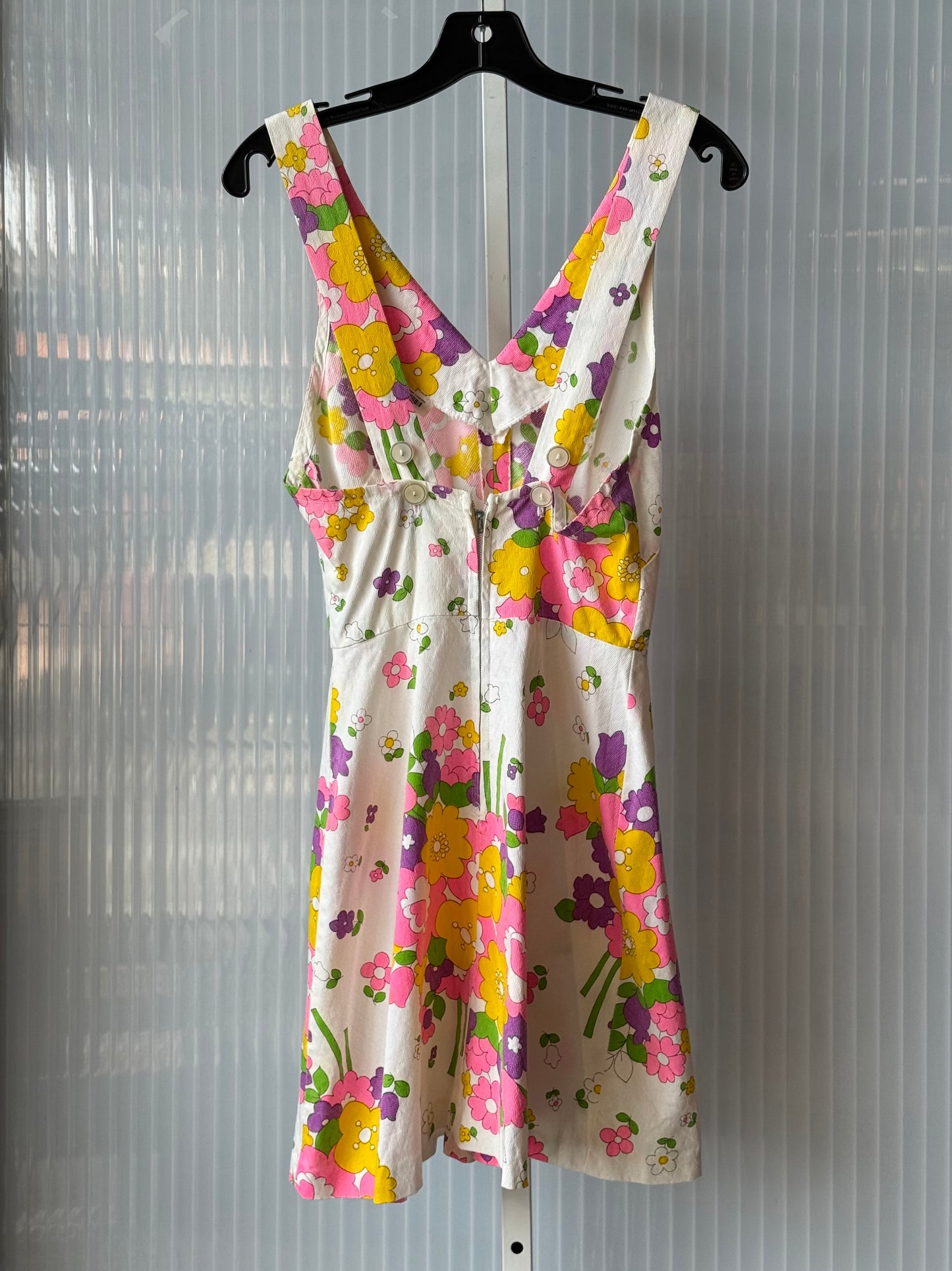 1970s White Halter Dress w/ Bright Floral Print